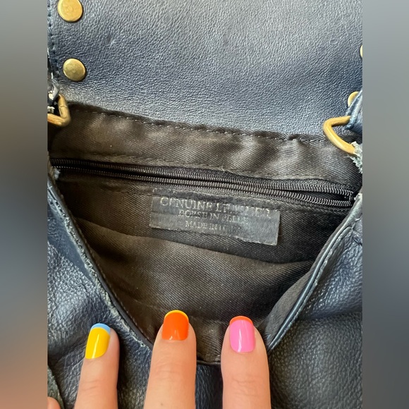 Borse in Pelle Genuine Italian Leather Navy Blue Fringe Boho Crossbody - Picture 6 of 9